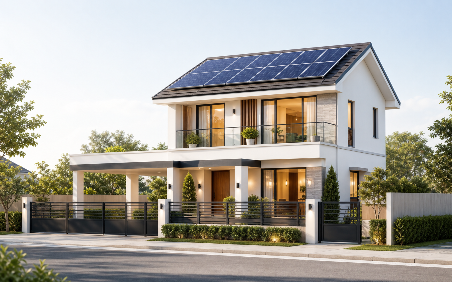 Modern Filipino home with rooftop solar panels